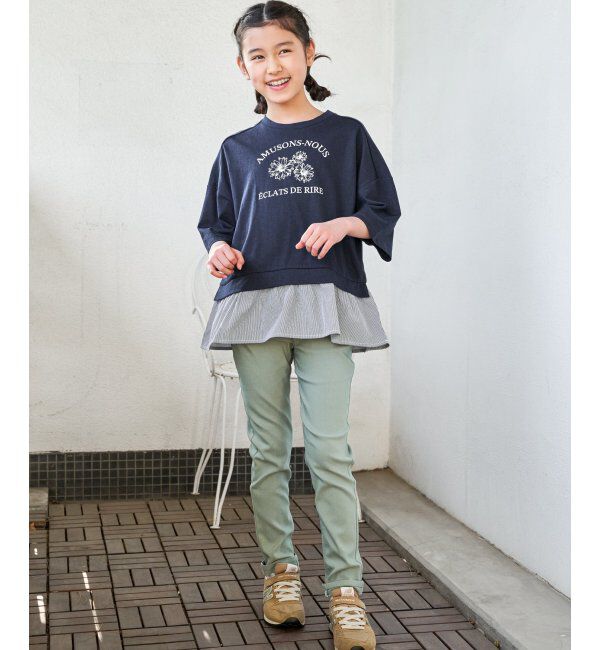 ikka kids「裾布帛フリル7分袖Tトレ（120~160cm）」|Tシャツ・カットソー|