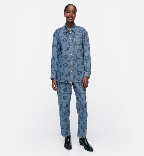 Marimekko「Maridenim Vaihe Unikko シャツ」|シャツ・ブラウス|ミッドインディゴ