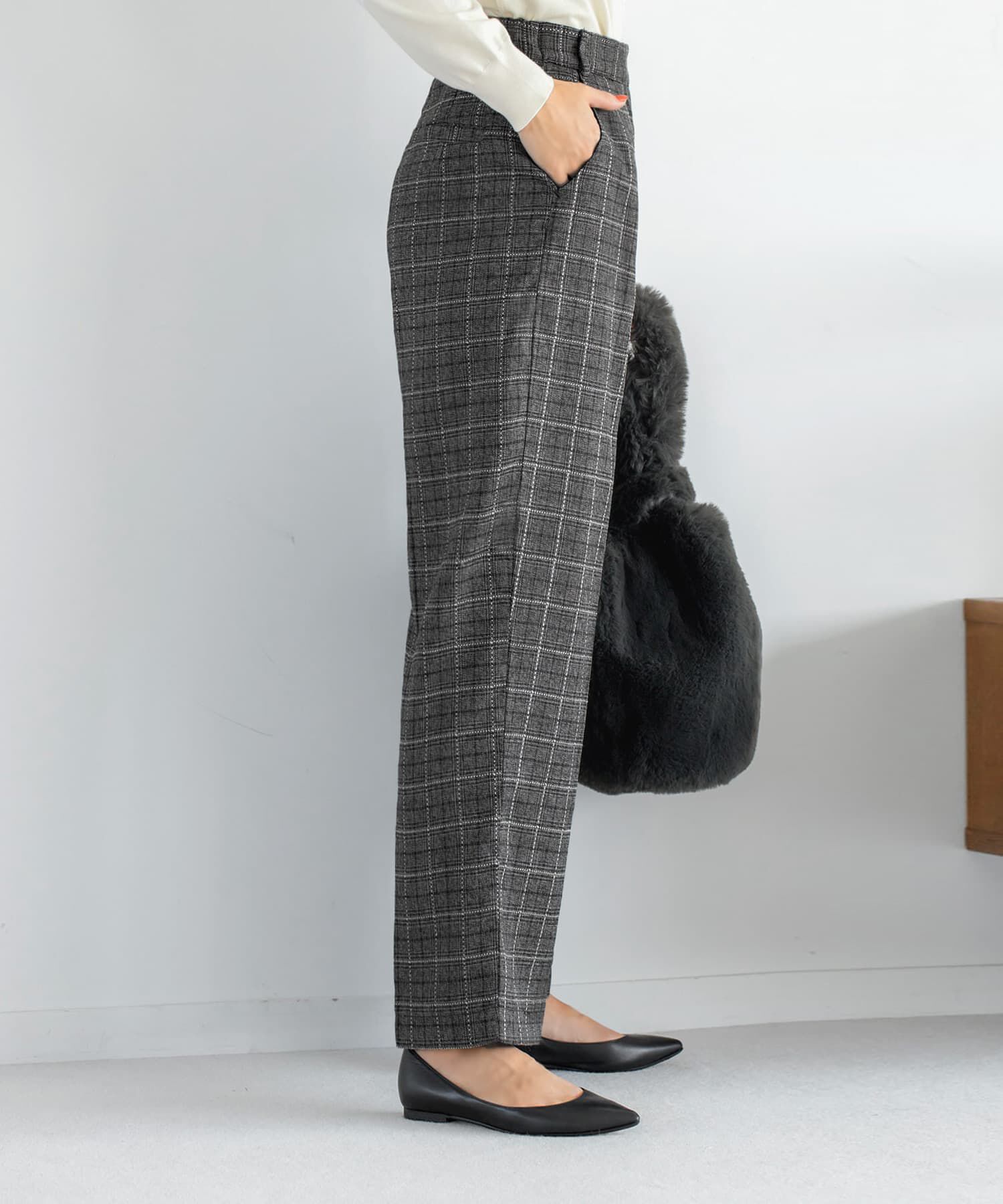 STYLE DELI「ステッチチェック柄ワイドパンツ」|スラックス|