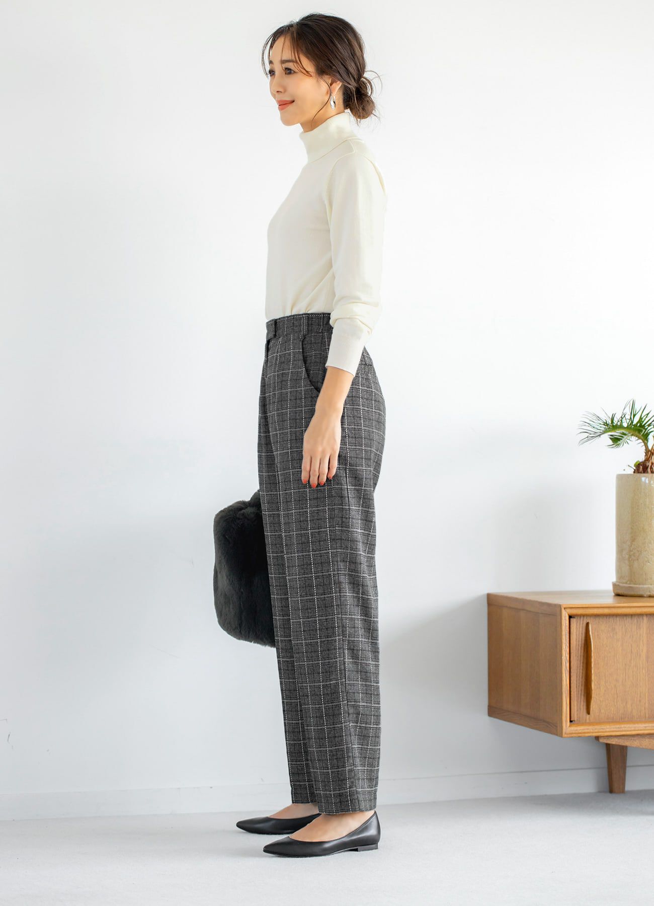 STYLE DELI「ステッチチェック柄ワイドパンツ」|スラックス|