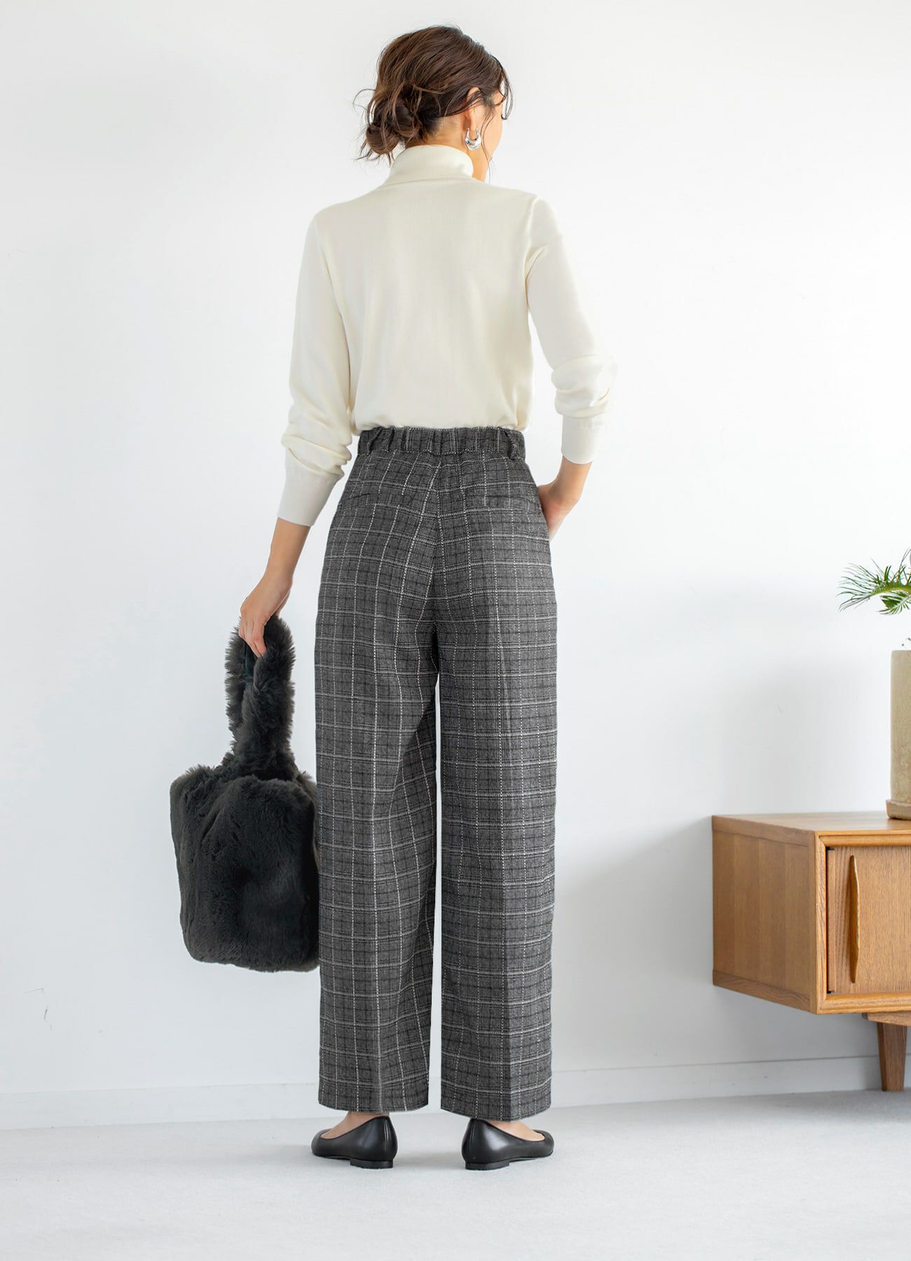 STYLE DELI「ステッチチェック柄ワイドパンツ」|スラックス|