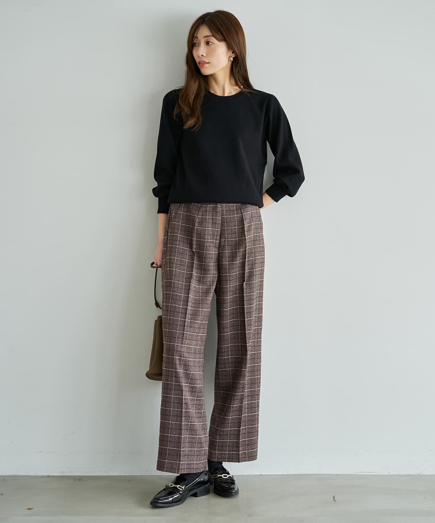 STYLE DELI「ステッチチェック柄ワイドパンツ」|スラックス|