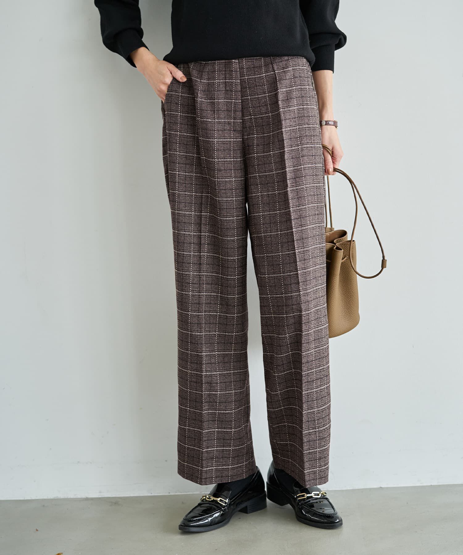 STYLE DELI「ステッチチェック柄ワイドパンツ」|スラックス|