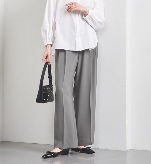 UNITED ARROWS「ポリエステル 2タック ワイドパンツ」|スラックス|MD.GRAY