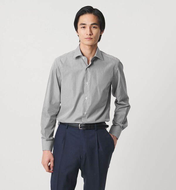 UNITED ARROWS「THOMAS MASON/トーマスメイソン ブラック ストライプ セミワイドカラー シャツ」|シャツ・ブラウス|