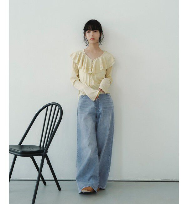 EMMEL REFINES「＜EMMEL REFINES＞EM ハイウエスト ワイド デニム」|チノ|LT.BLUE