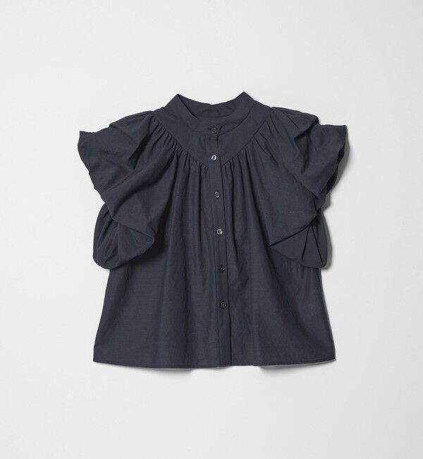 EMMEL REFINES「＜EMMEL REFINES＞EM バンドカラー パフスリーブ ブラウス」|シャツ・ブラウス|NAVY