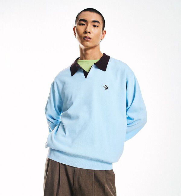 SHIPS「City Ambient Products:〈手洗い可能〉14ゲージ レーヨン ナイロン ワンポイント ニットポロ」|ニット・セーター|サックスブルー