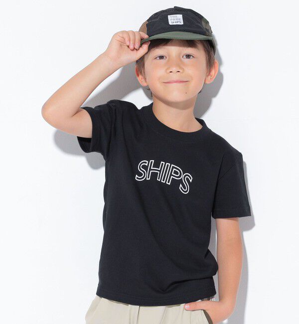 SHIPS KIDS「【WEB限定】SHIPS KIDS:100～160cm / 〈家族おそろい〉SHIPS ラウンド プリント ロゴ  Tシャツ」|Tシャツ・カットソー|ブラック