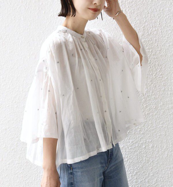 SHIPS for women「《予約》〈手洗い可能〉コットン オーガンジー リーフ 刺繍 羽織 ブラウス」|シャツ・ブラウス|オフホワイト