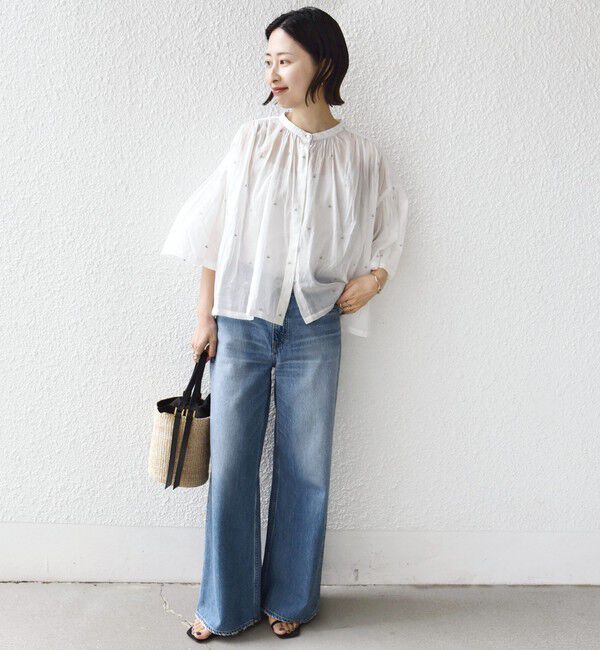 SHIPS for women「《予約》〈手洗い可能〉コットン オーガンジー リーフ 刺繍 羽織 ブラウス」|シャツ・ブラウス|