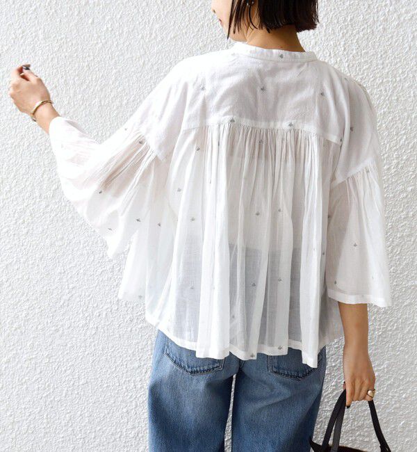 SHIPS for women「《予約》〈手洗い可能〉コットン オーガンジー リーフ 刺繍 羽織 ブラウス」|シャツ・ブラウス|