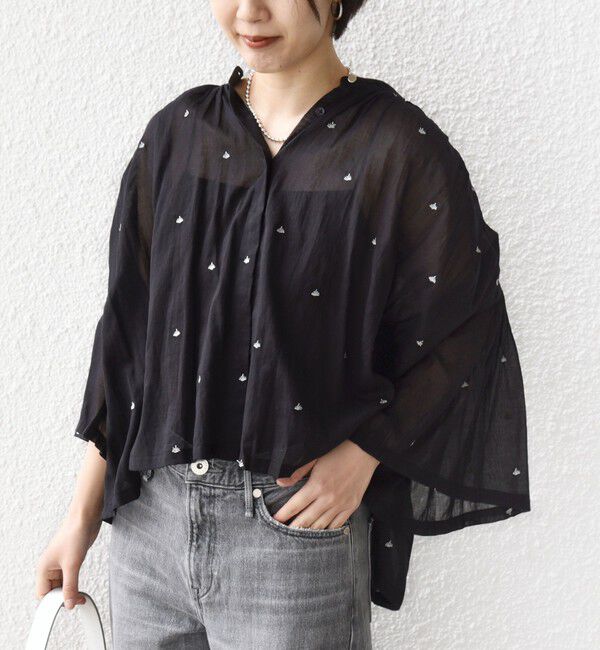 SHIPS for women「《予約》〈手洗い可能〉コットン オーガンジー リーフ 刺繍 羽織 ブラウス」|シャツ・ブラウス|