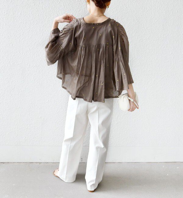 SHIPS for women「《予約》〈手洗い可能〉コットン オーガンジー リーフ 刺繍 羽織 ブラウス」|シャツ・ブラウス|