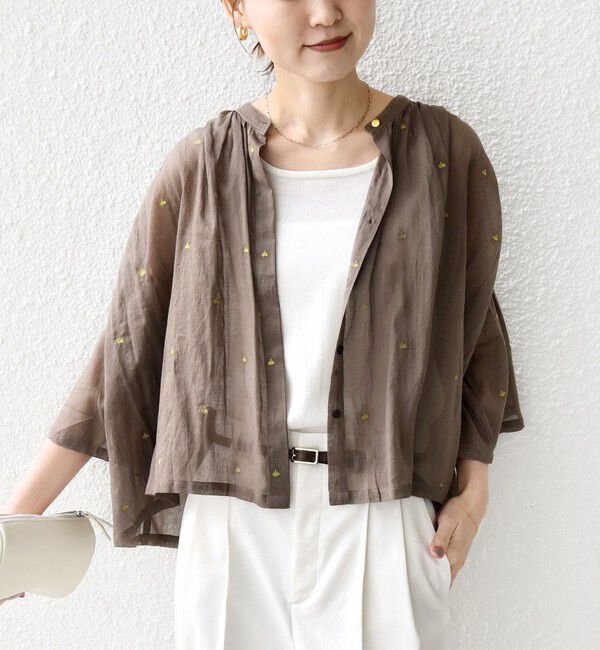 SHIPS for women「《予約》〈手洗い可能〉コットン オーガンジー リーフ 刺繍 羽織 ブラウス」|シャツ・ブラウス|