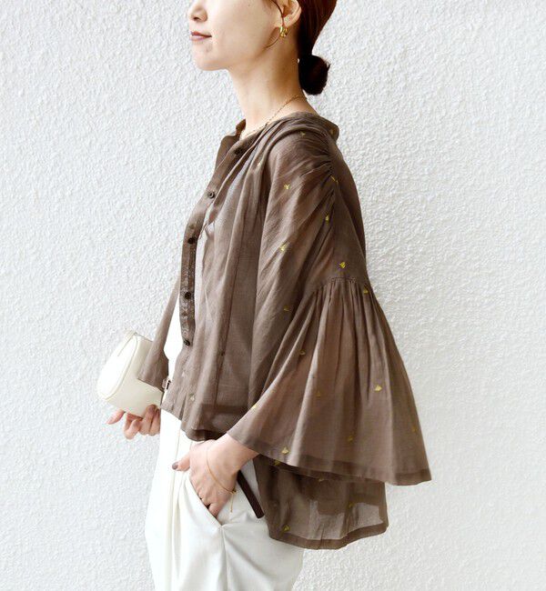 SHIPS for women「《予約》〈手洗い可能〉コットン オーガンジー リーフ 刺繍 羽織 ブラウス」|シャツ・ブラウス|
