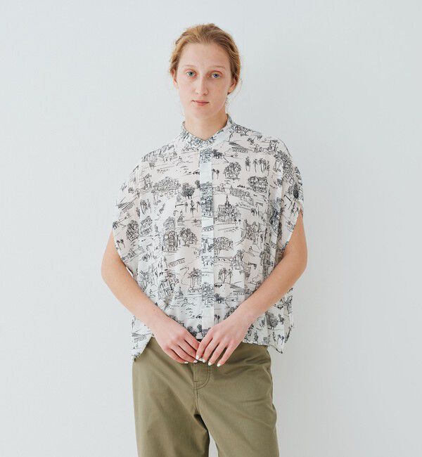 GALERIE VIE「LandScapeシルクストレッチ スタンドネックボックスシャツ」|シャツ・ブラウス|