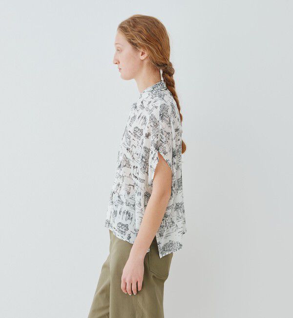 GALERIE VIE「LandScapeシルクストレッチ スタンドネックボックスシャツ」|シャツ・ブラウス|