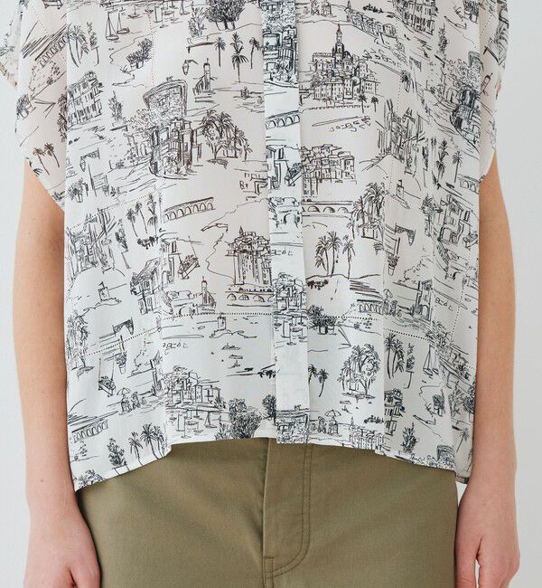 GALERIE VIE「LandScapeシルクストレッチ スタンドネックボックスシャツ」|シャツ・ブラウス|