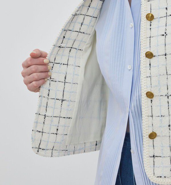 DES PRES「ループチェック クルーネックジャケット」|ノーカラージャケット|