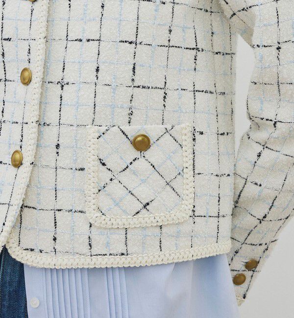 DES PRES「ループチェック クルーネックジャケット」|ノーカラージャケット|