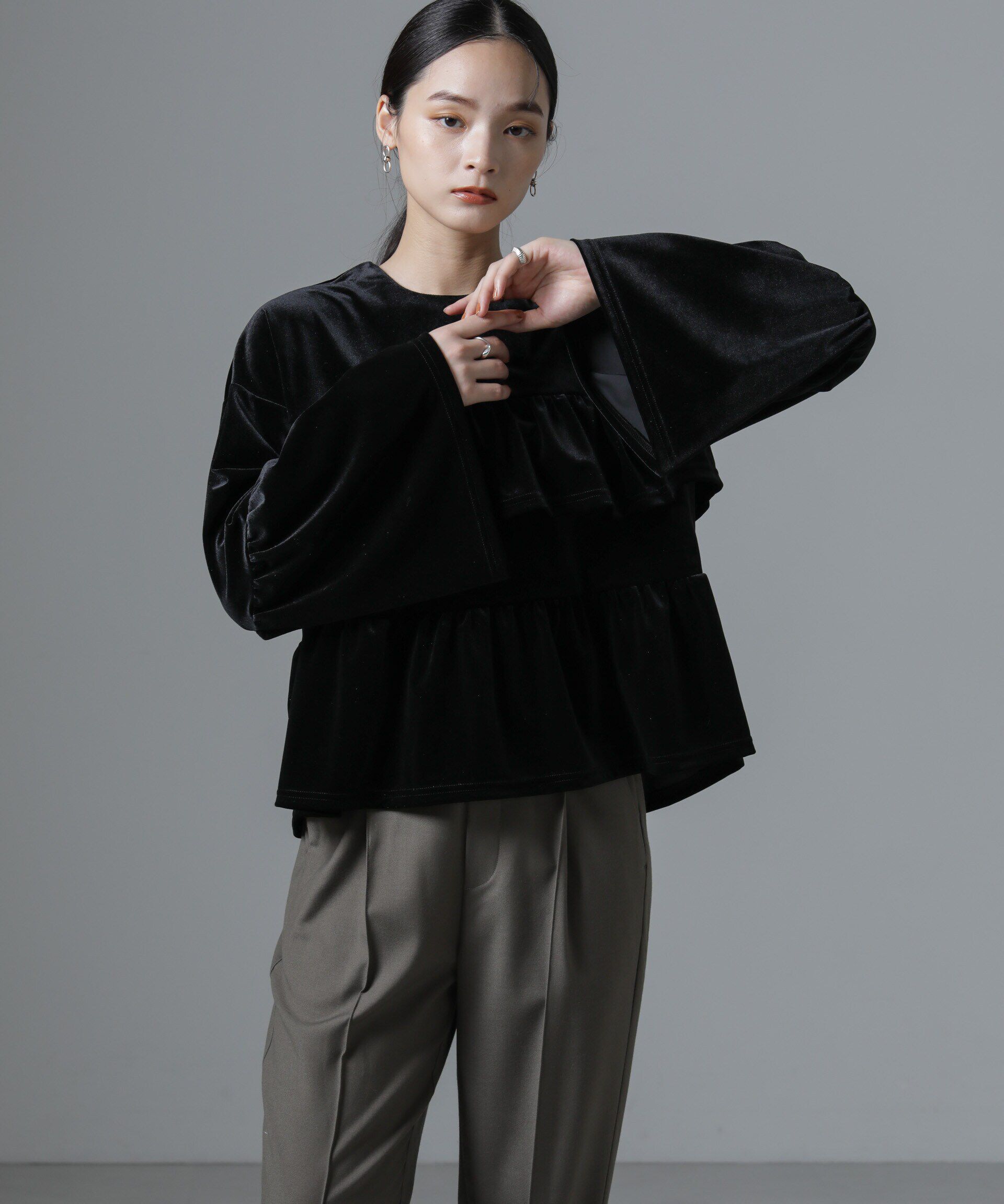 nano･universe「ベロアフリルカットブラウス」|Tシャツ・カットソー|