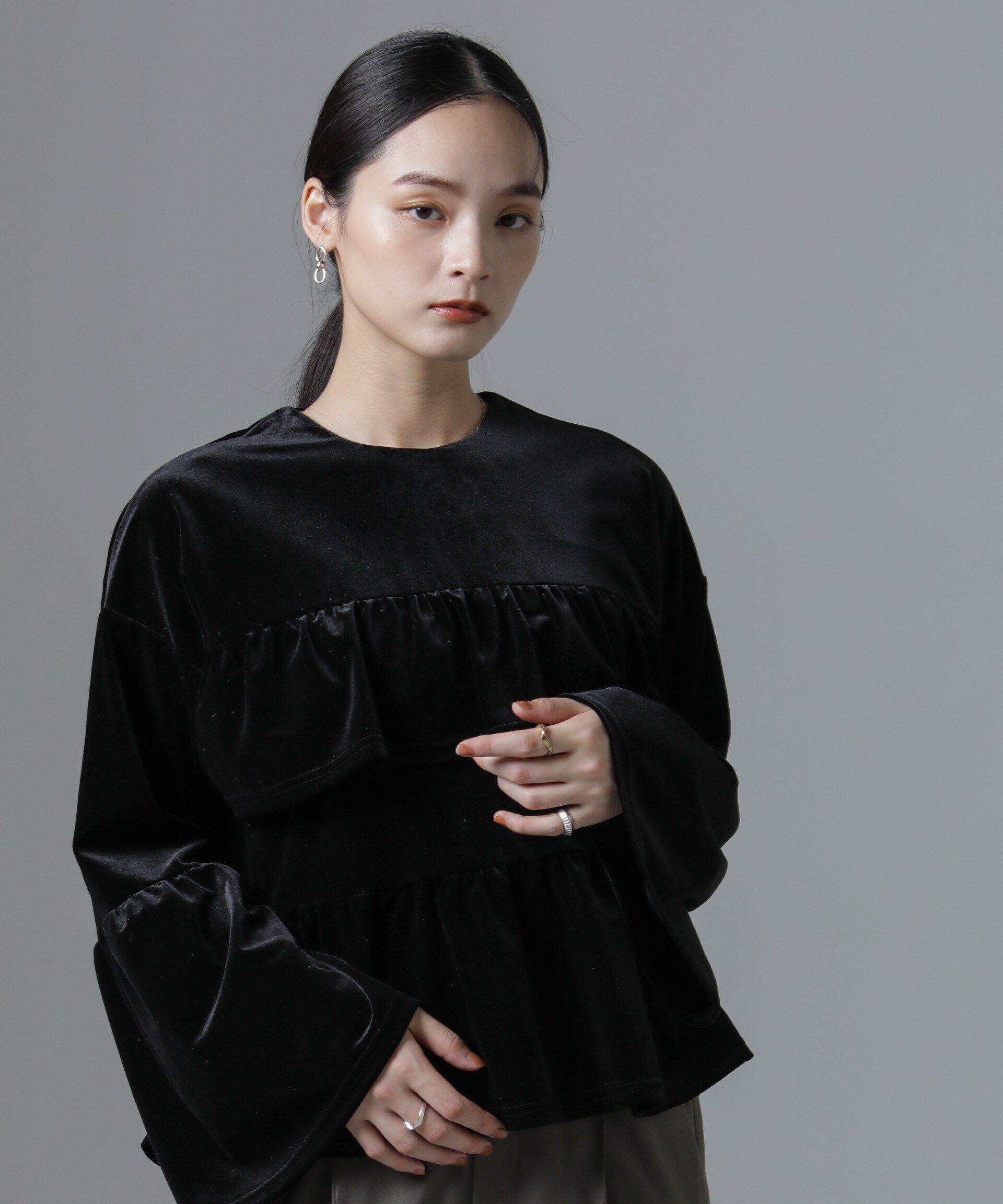 nano･universe「ベロアフリルカットブラウス」|Tシャツ・カットソー|