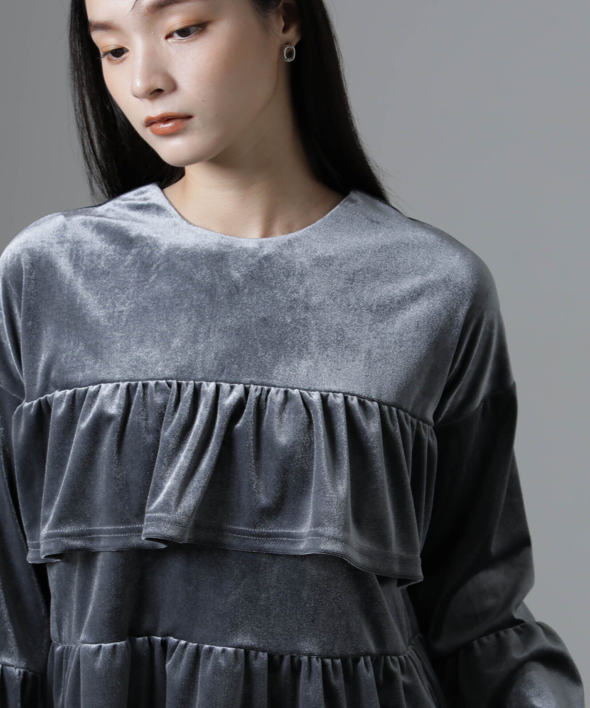 nano･universe「ベロアフリルカットブラウス」|Tシャツ・カットソー|グレー