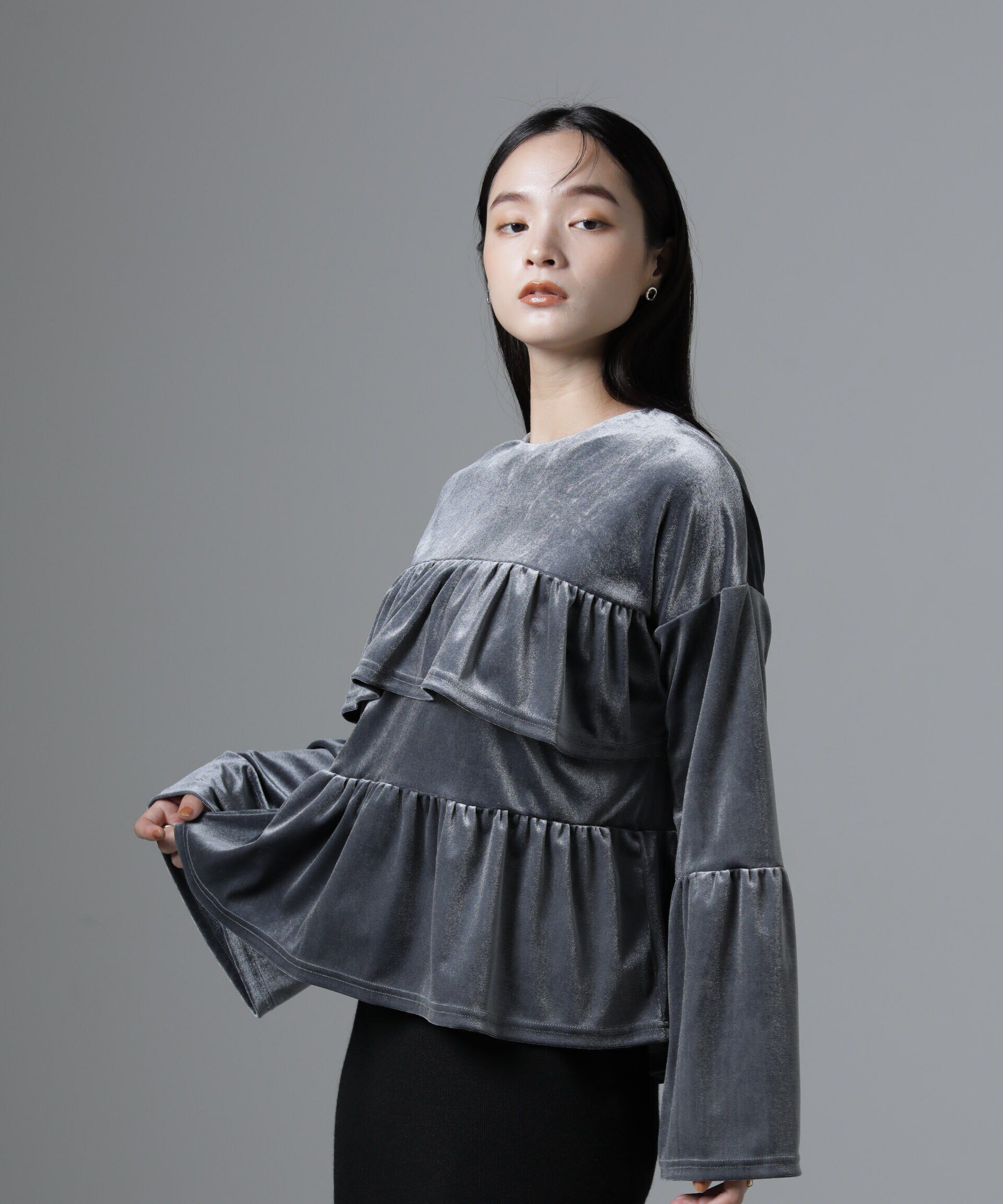 nano･universe「ベロアフリルカットブラウス」|Tシャツ・カットソー|