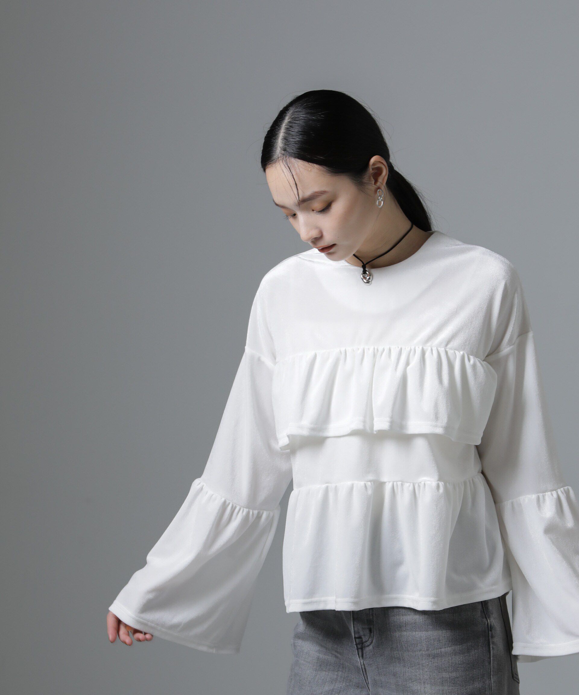 nano･universe「ベロアフリルカットブラウス」|Tシャツ・カットソー|