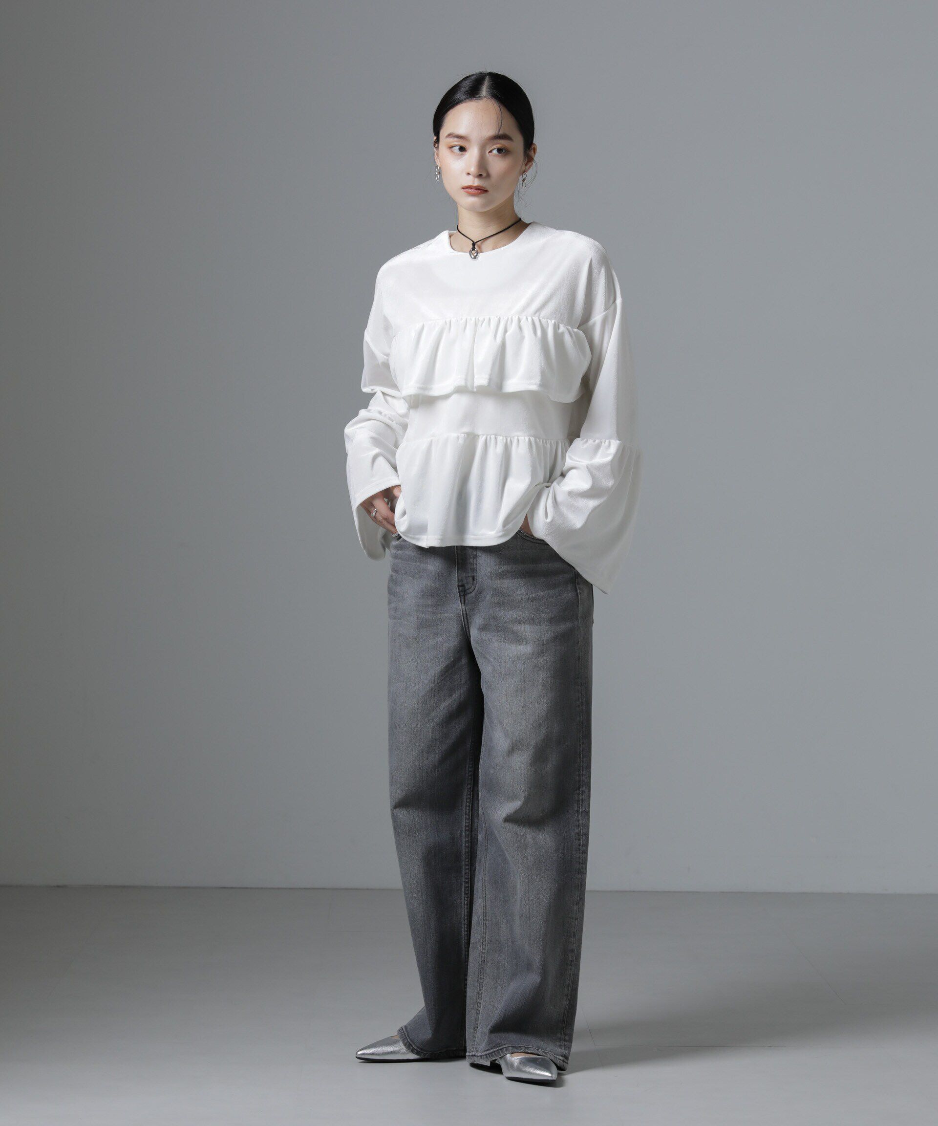 nano･universe「ベロアフリルカットブラウス」|Tシャツ・カットソー|