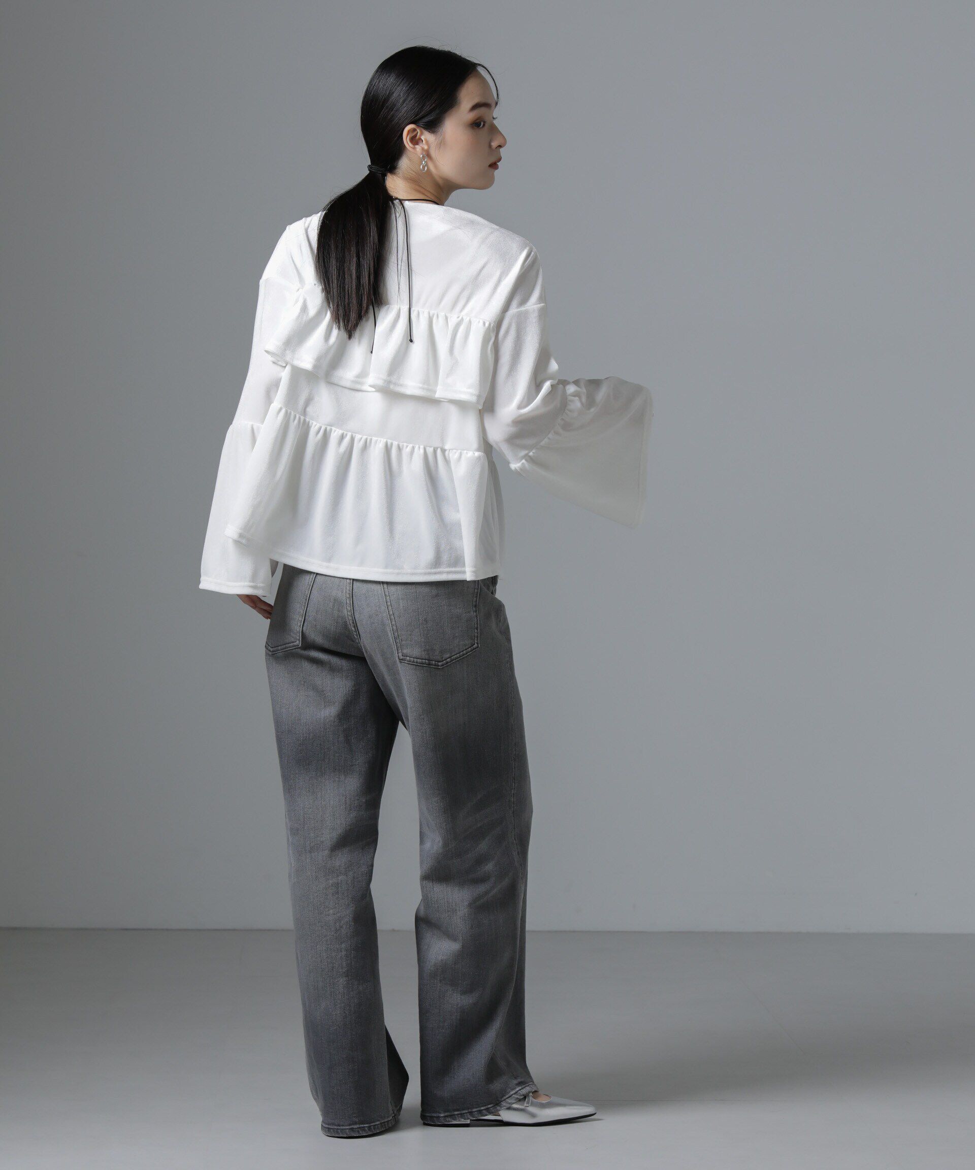 nano･universe「ベロアフリルカットブラウス」|Tシャツ・カットソー|