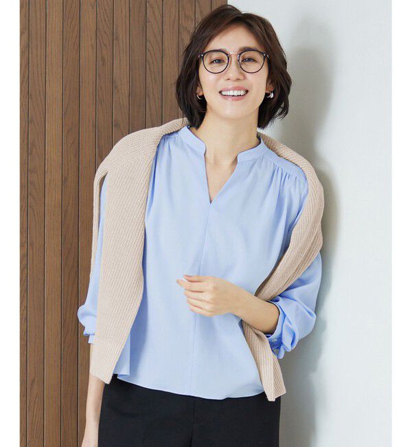 自由区「【洗える】SOMELOSクロップド丈 ブラウス」|シャツ・ブラウス|サックス