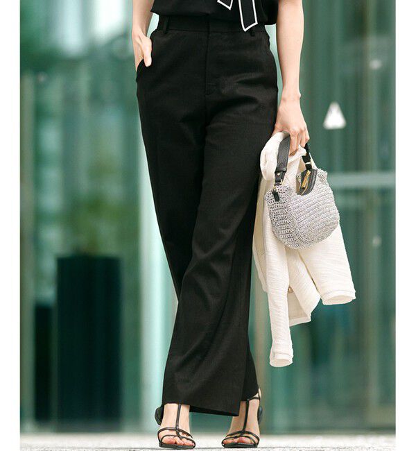 23区「【Oggi5月号掲載/洗える】リネンレーヨンストレッチ ワイド パンツ」|その他|ブラック系