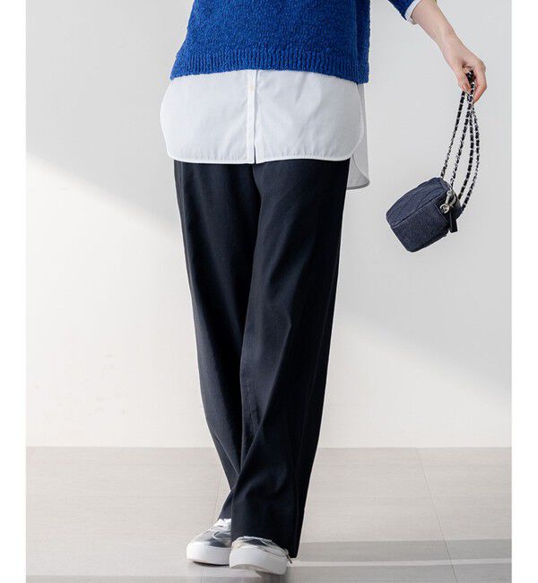 23区「【Oggi5月号掲載/洗える】リネンレーヨンストレッチ ワイド パンツ」|その他|ネイビー系