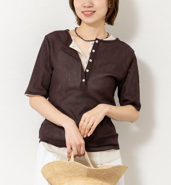 NOLLEY'S「ウォッシャブルコットンチュールバックヘンリー2WAYプルオーバー」|Tシャツ・カットソー|ダークブラウン