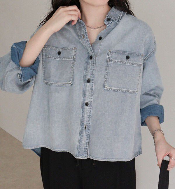 fredy emue「シアーデニムクロップドシャツ」|シャツ・ブラウス|