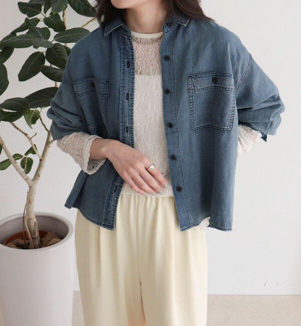 fredy emue「シアーデニムクロップドシャツ」|シャツ・ブラウス|
