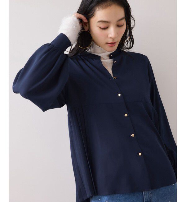 VIS「【WEB限定】サイドプリーツブラウス」|シャツ・ブラウス|ネイビー(40)