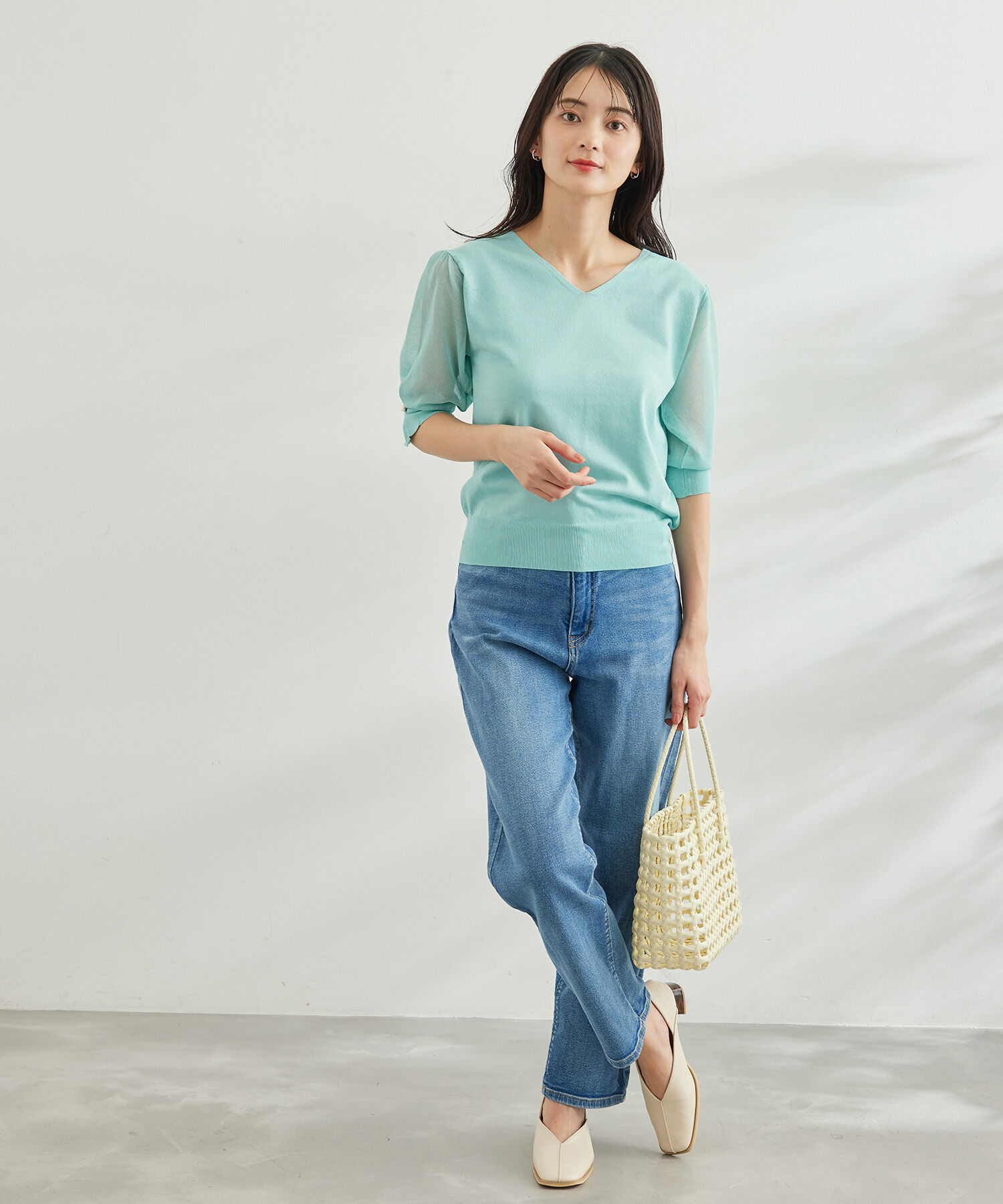 Rope&rsquo;Picnic「袖シアーニットプルオーバー」|ニット・セーター|