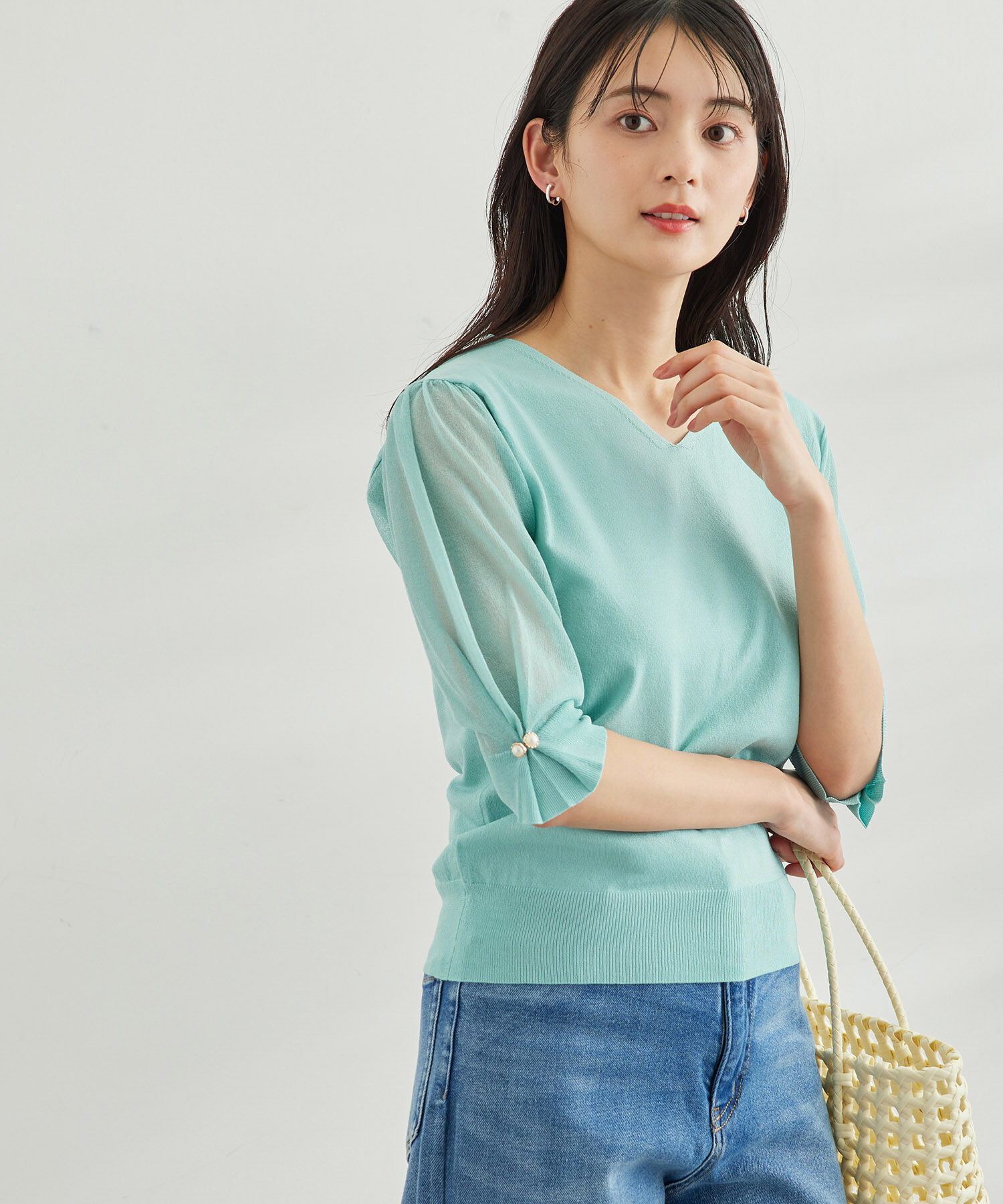 Rope&rsquo;Picnic「袖シアーニットプルオーバー」|ニット・セーター|