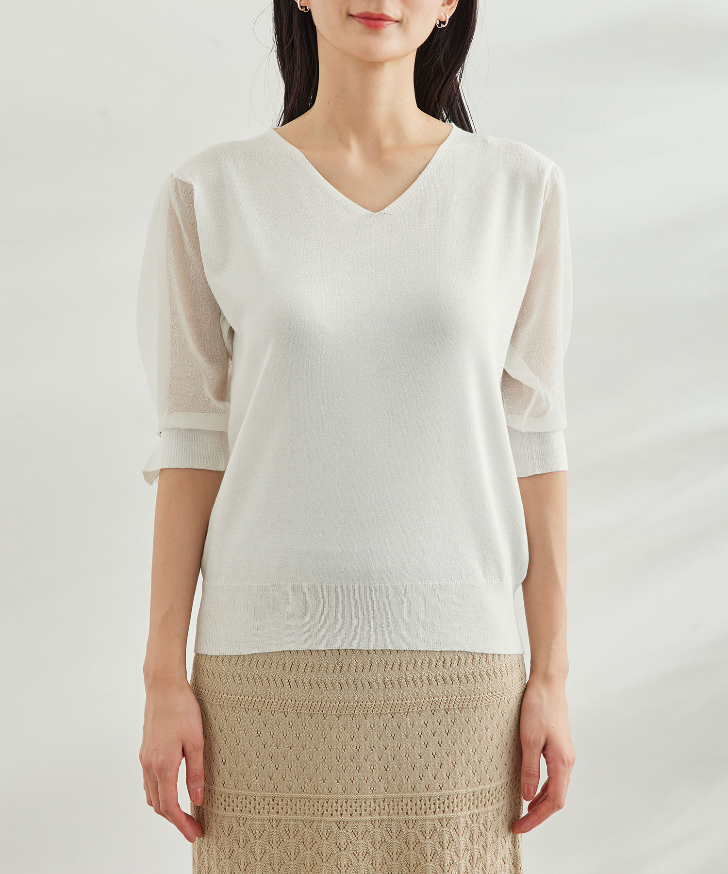 Rope&rsquo;Picnic「袖シアーニットプルオーバー」|ニット・セーター|