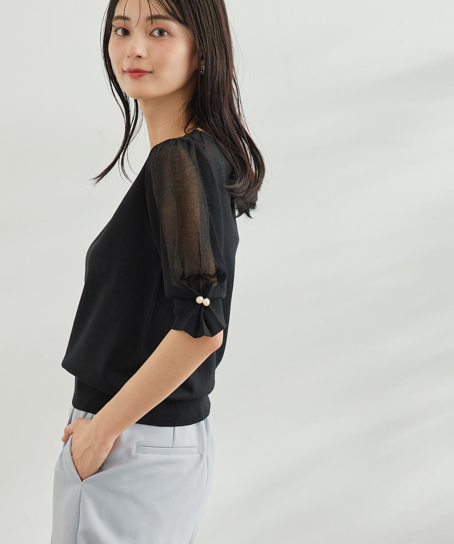 Rope&rsquo;Picnic「袖シアーニットプルオーバー」|ニット・セーター|