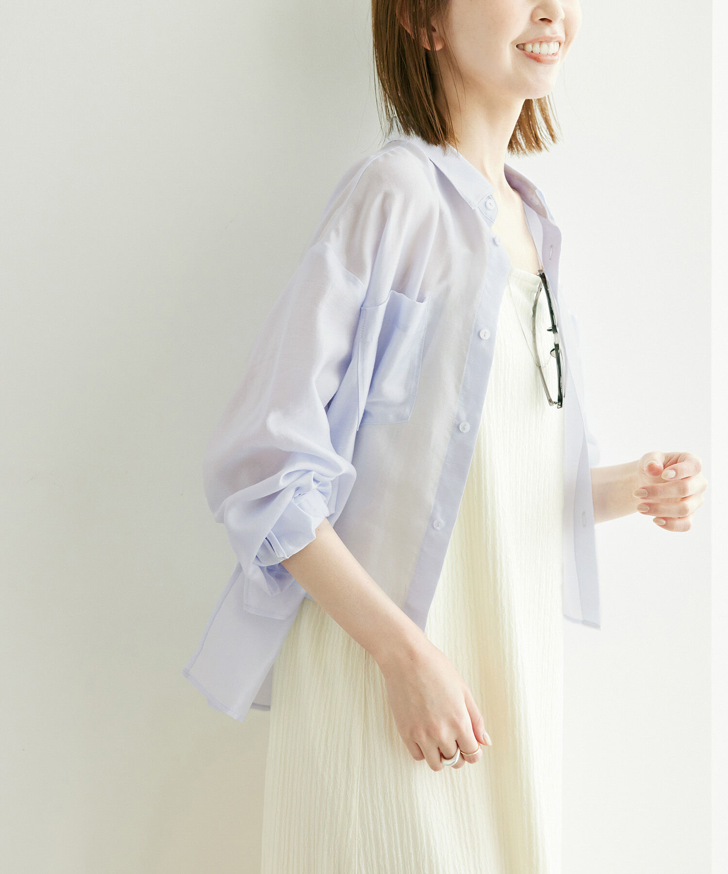 Rope&rsquo;Picnic「【ご好評につき追加生産・新色追加】クロップドシアーシャツ」|シャツ・ブラウス|