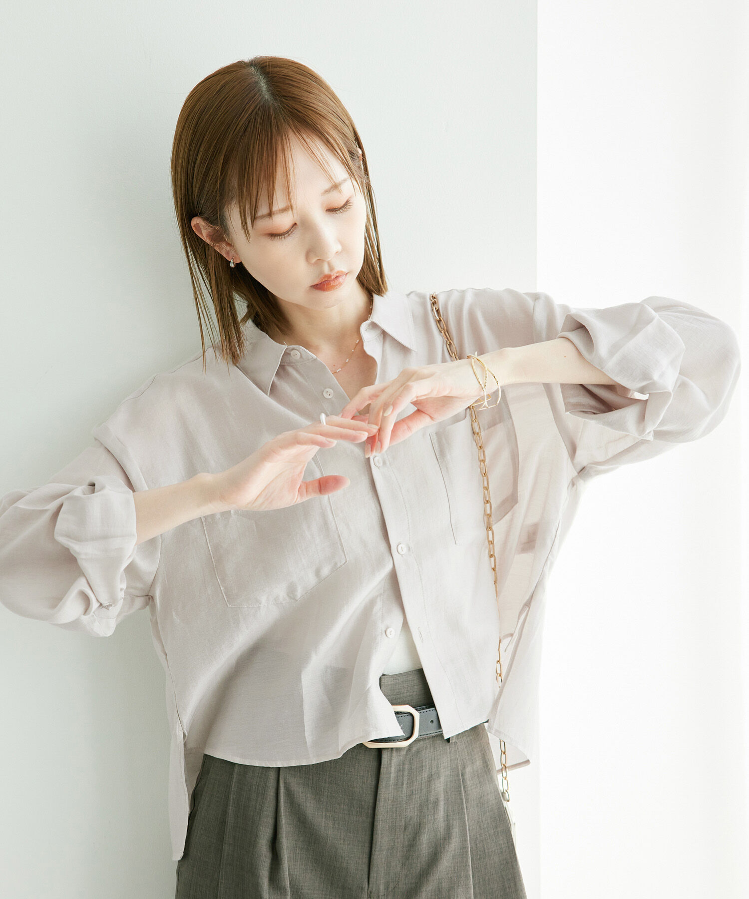 Rope&rsquo;Picnic「【ご好評につき追加生産・新色追加】クロップドシアーシャツ」|シャツ・ブラウス|