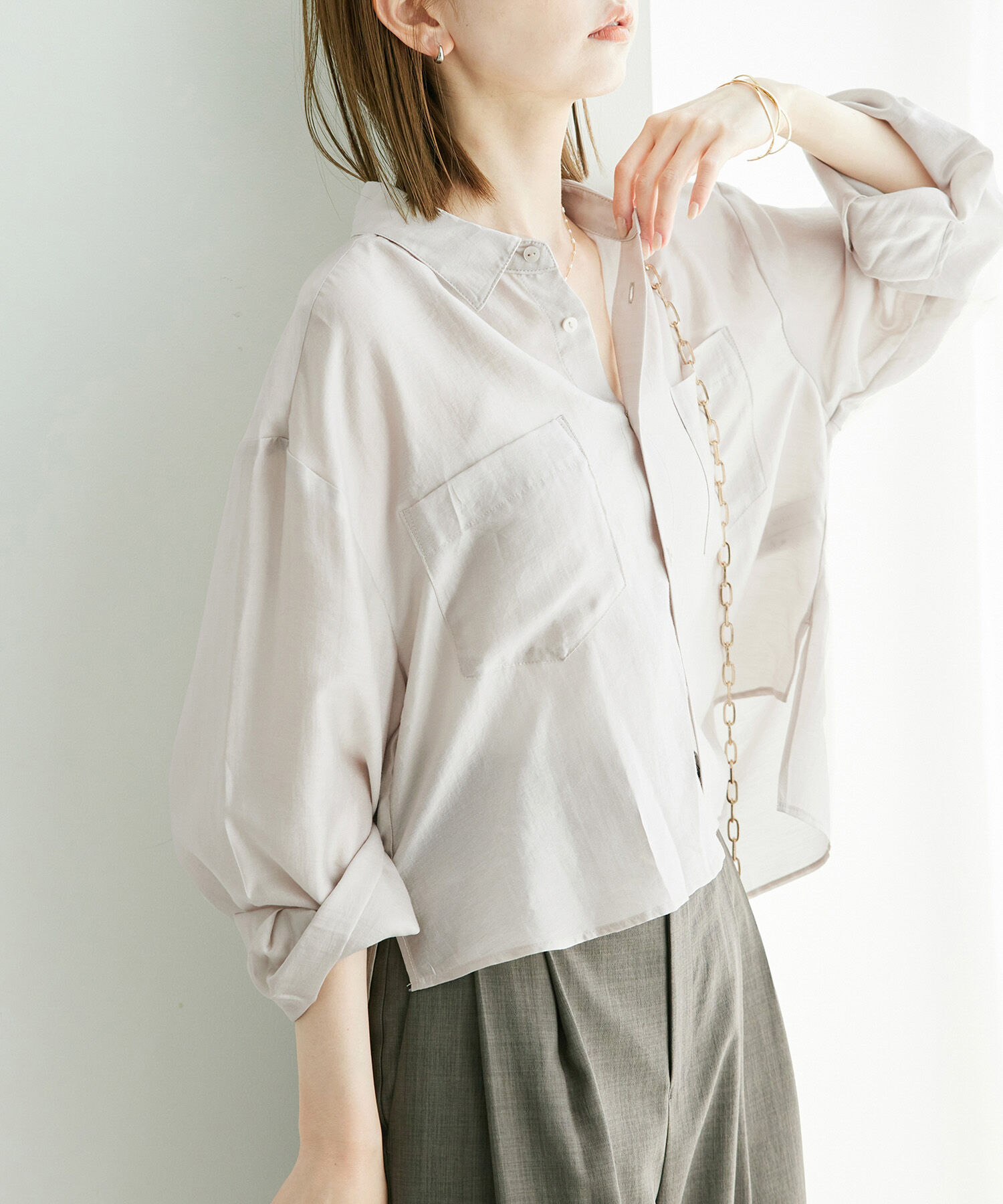 Rope&rsquo;Picnic「【ご好評につき追加生産・新色追加】クロップドシアーシャツ」|シャツ・ブラウス|ベージュ(27)