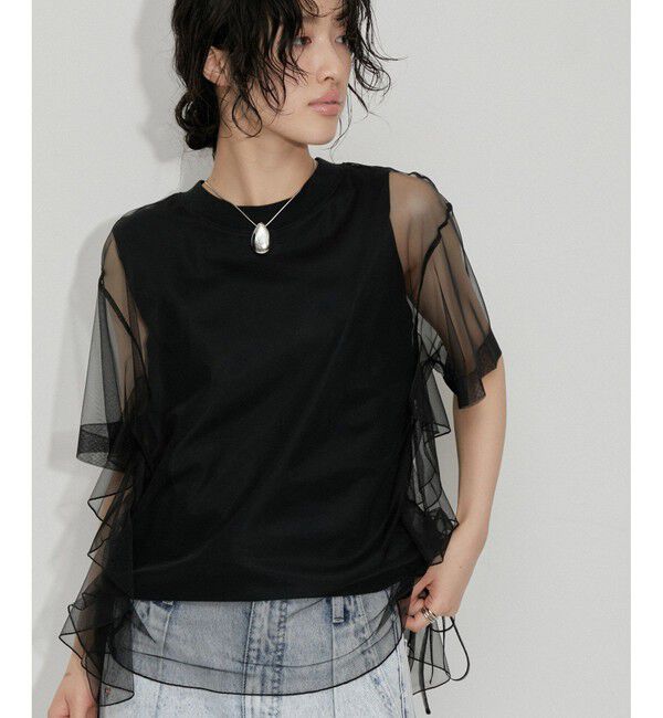 ADAM ET ROPE'「【サステナブル】・【定番人気】ギャザーチュールトップス」|Tシャツ・カットソー|