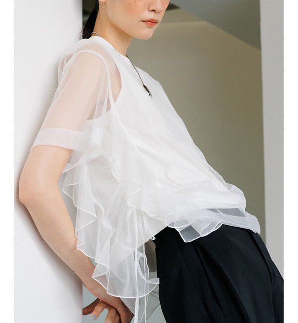 ADAM ET ROPE'「【サステナブル】・【定番人気】ギャザーチュールトップス」|Tシャツ・カットソー|