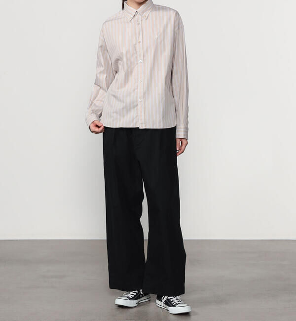 GYMPHLEX「Gymphlex | コットンストライプ ショートボタンダウン長袖シャツ WOMEN」|シャツ・ブラウス|