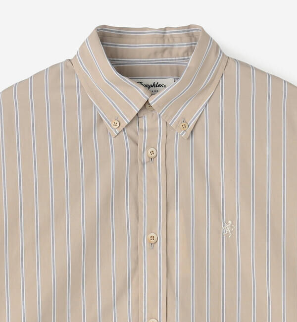 GYMPHLEX「Gymphlex | コットンストライプ ショートボタンダウン長袖シャツ WOMEN」|シャツ・ブラウス|